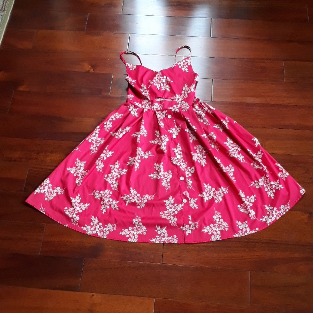 Red and white floral print spring dress